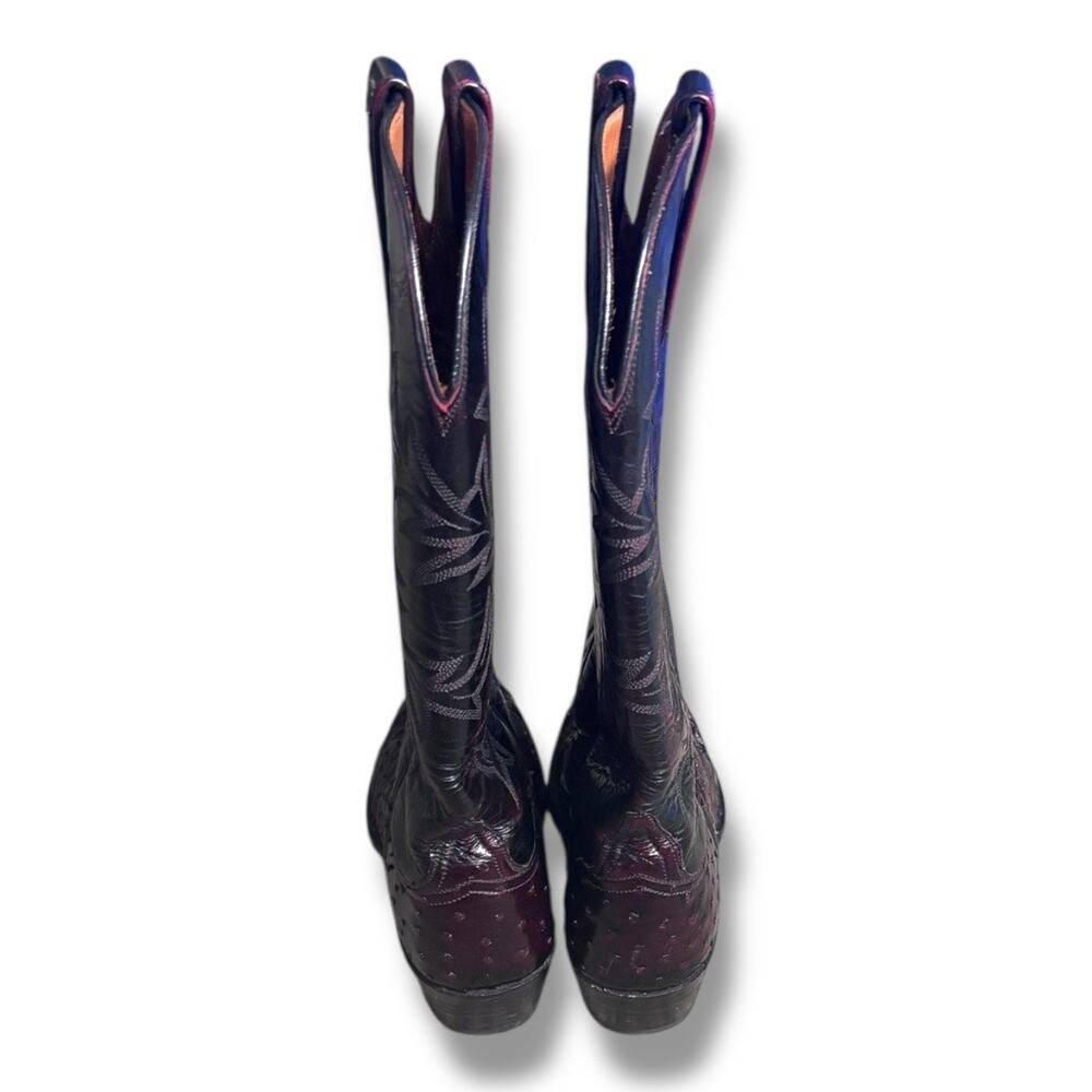Lucchese Women’s Ostrich Cowboy Boots Size 7 Burgundy Western Leather Exotic - Picture 7 of 12
